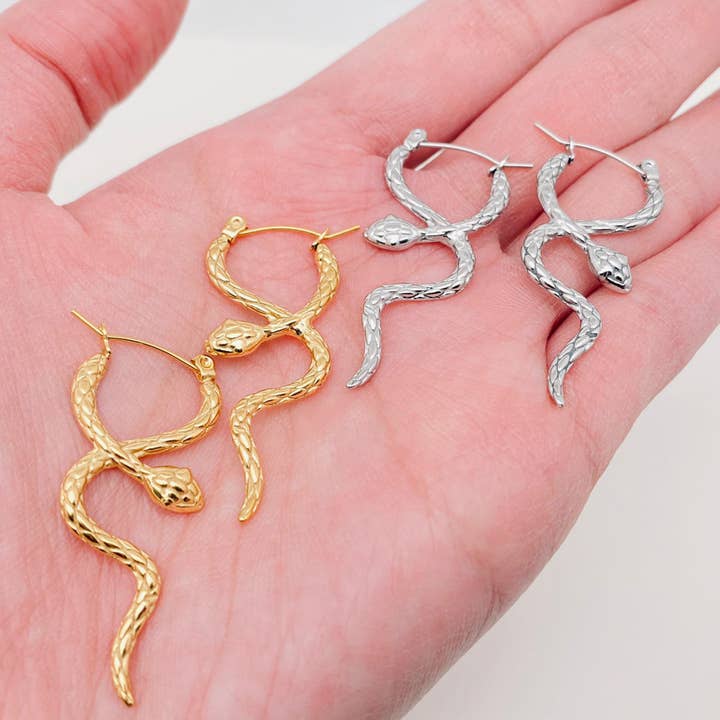 18K Gold Plated Stainless Steel Snake Hoop Earrings - FGS for wholesale by Mio Queena
