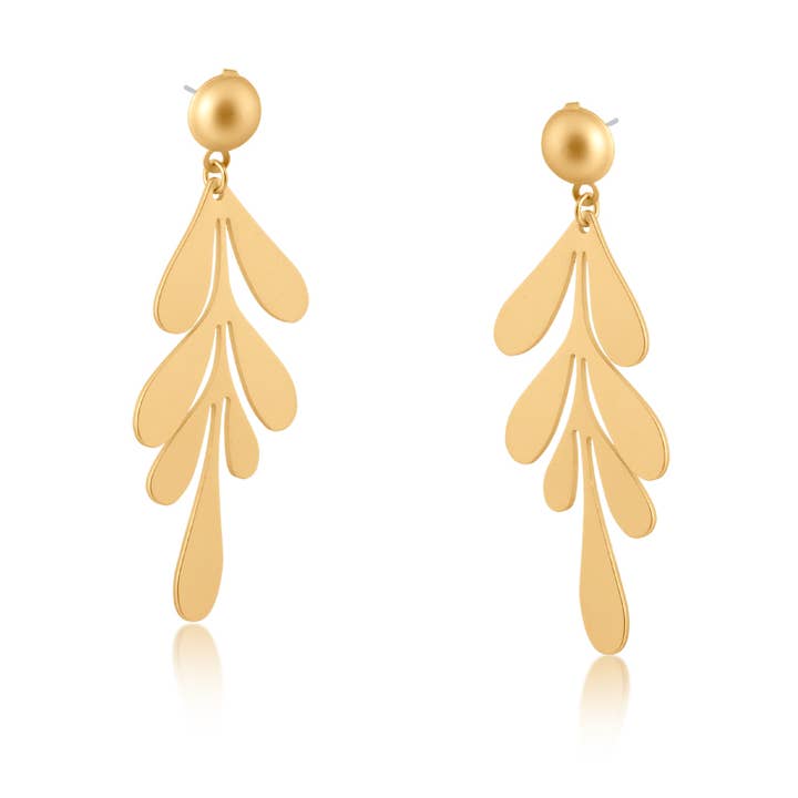 Selena Leaf Statement Drop Earrings for wholesale by Big Metal London