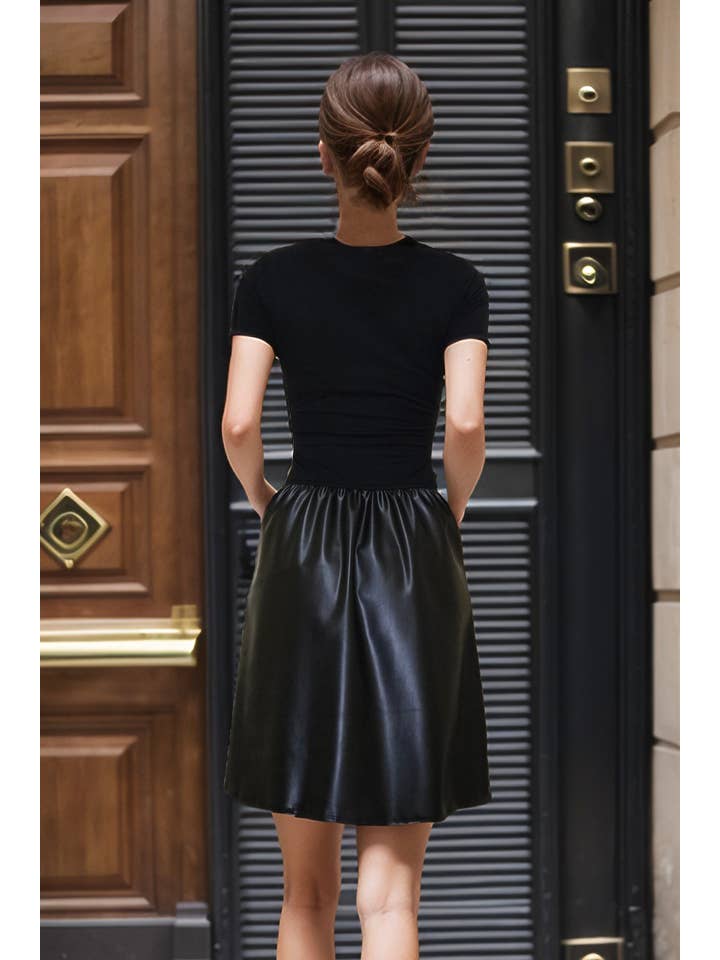 ELLE CAP SLEEVE DRESS (BLACK VEGAN  LEATHER) - VD3444PU for wholesale on Faire3