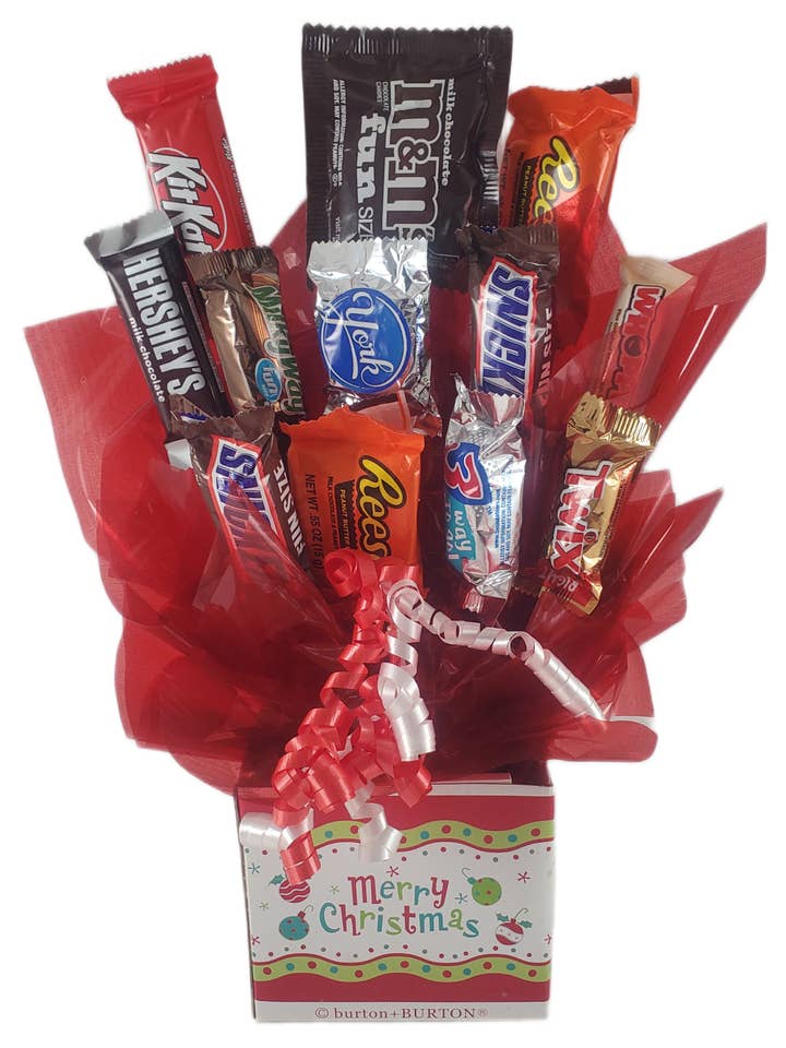 Bouquet de bonbons au chocolat dans une boîte de Noël - (M) pour la vente par So Sweet of You
