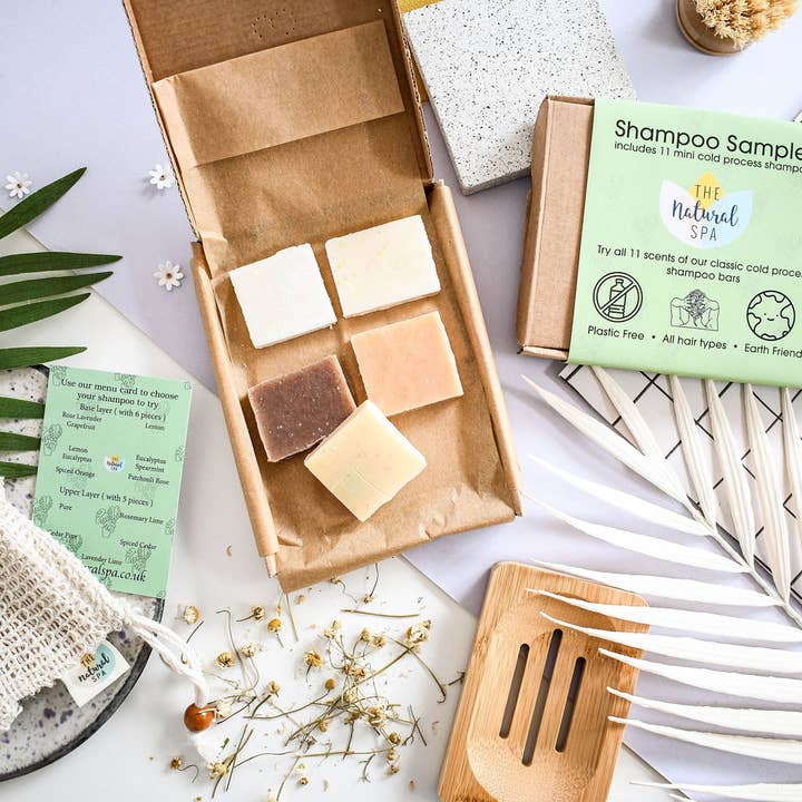 The Natural Spa Cosmetics - Wholesale Shampoo Puck/Solid Shampoo - Shampoo Sampler Set -11 Mini Travel Shampoo bars - Gift Set1