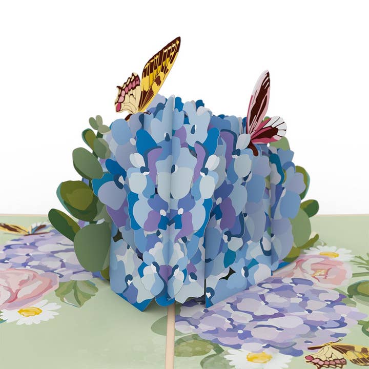 Hydrangea Butterflies Pop-up Card 5x7", Flower Vase, Vintage for wholesale by Lovepop Cards