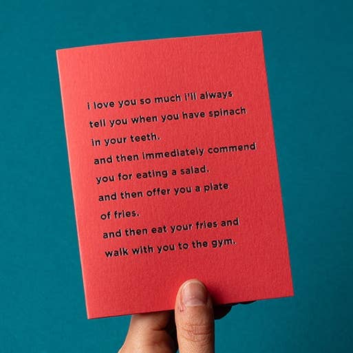 Grußkarte „Spinat in deinen Zähnen“ für den Großhandel von Bay View Printing Co