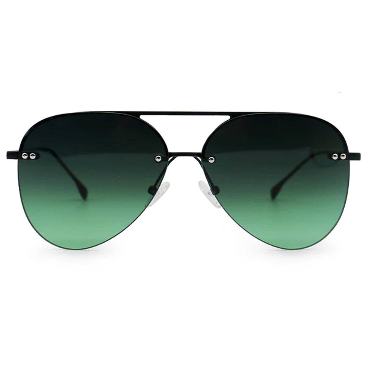 TOPFOXX - Wholesale Sunglasses - Women's - Smaller Megan 2 - Dark Green Metal Aviator Sunglasses0