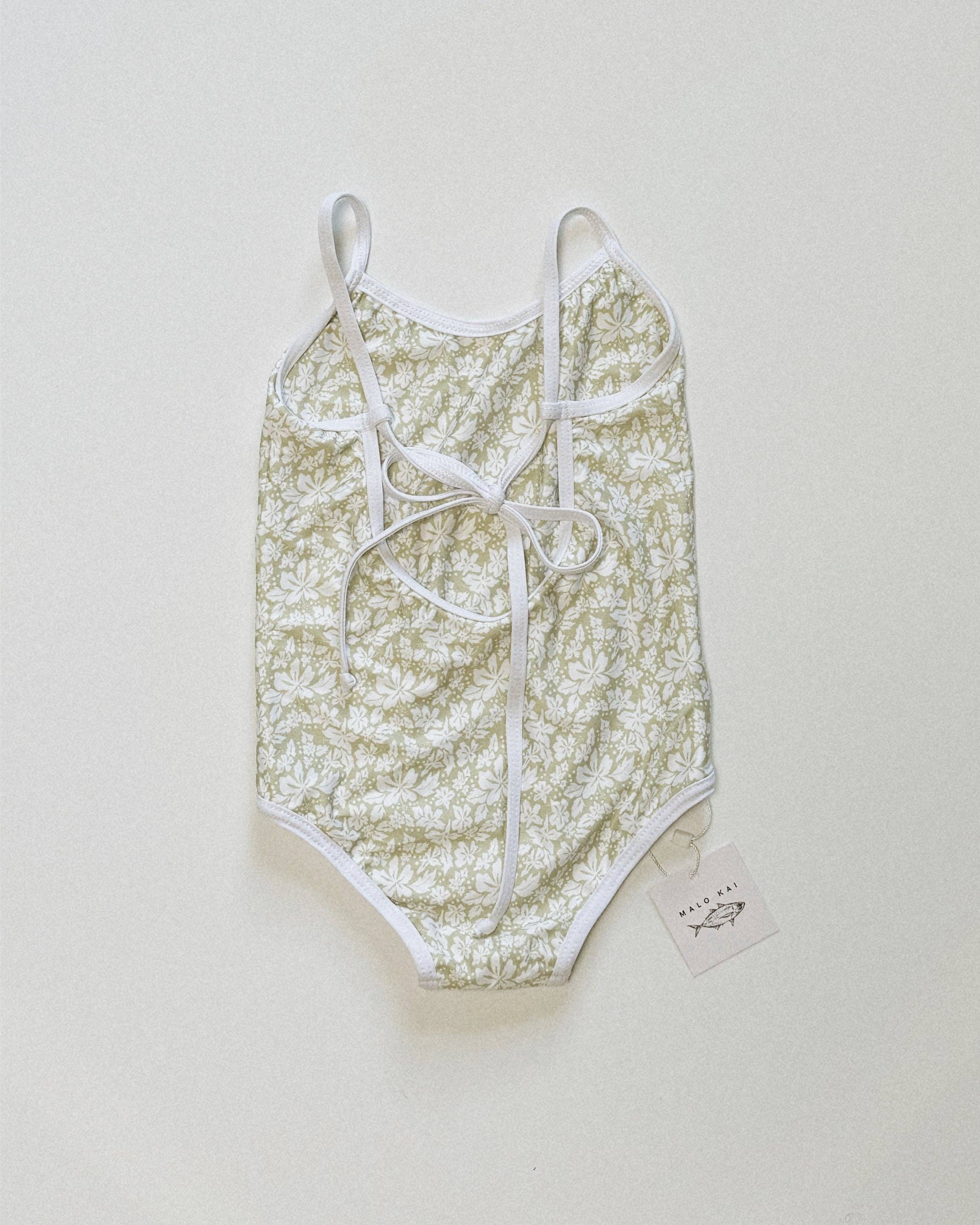 Millie One Piece Kids Swimsuit - Green Hibiscus for wholesale on Faire1