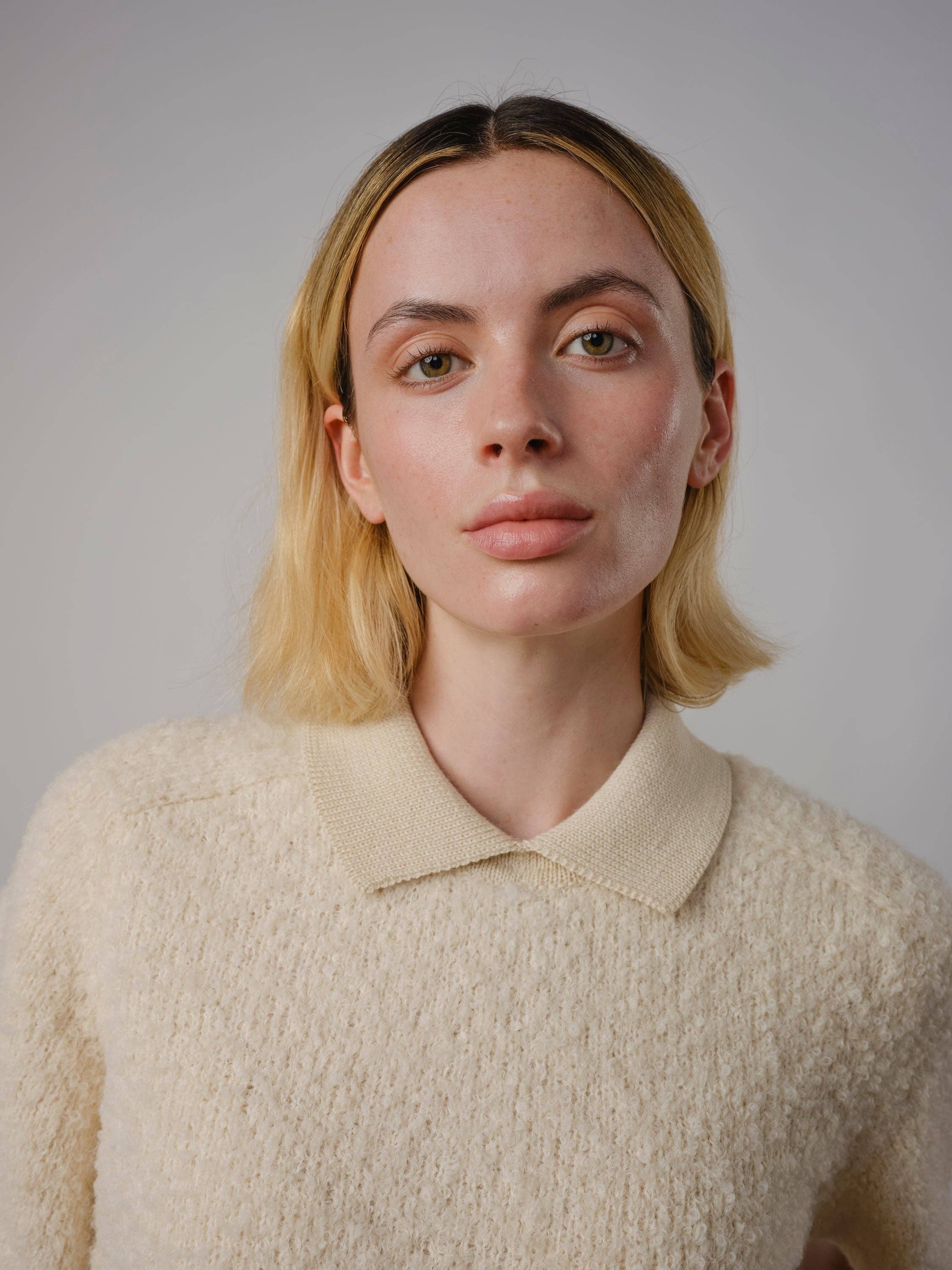 The Endery - Wholesale Polo - Women's - Ramona Bouclé Short Sleeve Polo - Calcite2