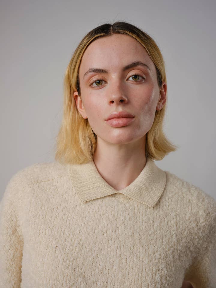 The Endery - Wholesale Polo - Women's - Ramona Bouclé Short Sleeve Polo - Calcite2