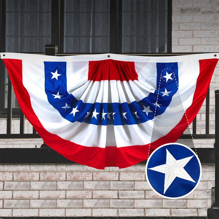 G128 - Wholesale Flag - G128 - USA Pleated Fan Flag, 2x4 Feet American USA Bunting Decoration Flags Embroidered Patriotic Stars & Sewn Stripes Canvas Header Brass Grommets