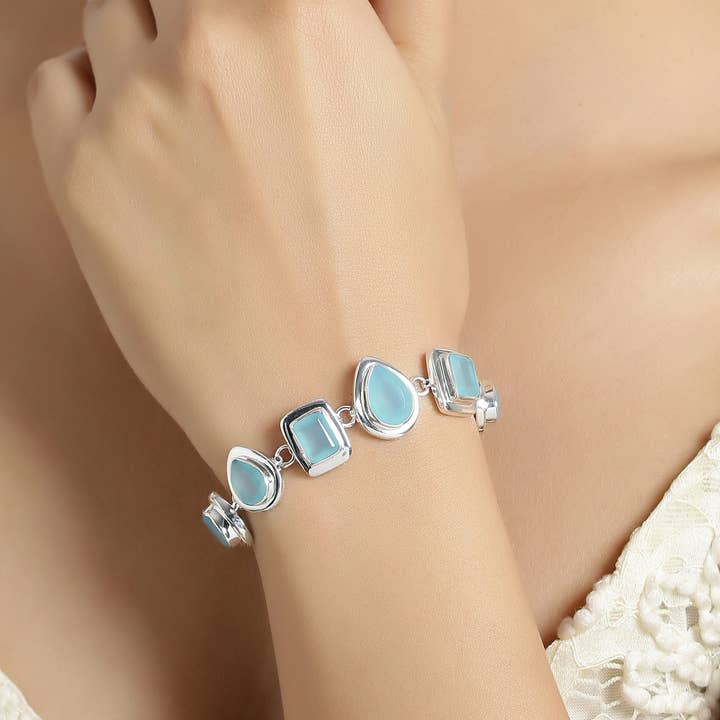 Tiramisu - Wholesale Link & Chain Bracelet - 925 Silver Aquatic Glow Aqua Chalcedony Gemstone Bracelet1