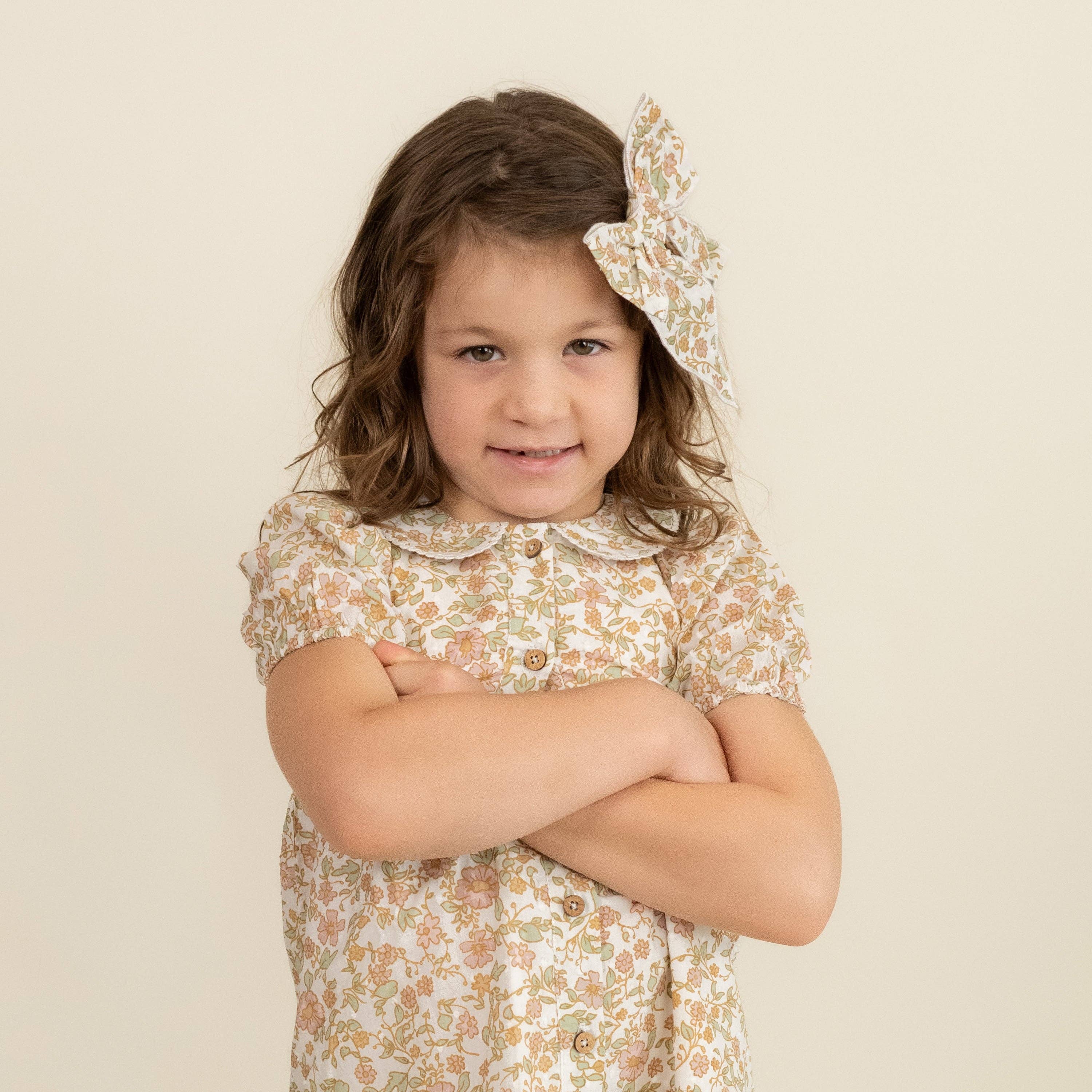 Makemake Organics - Wholesale Dress - Kids - Organic Puff Sleeve Collar Dress - Tuscan Bloom1