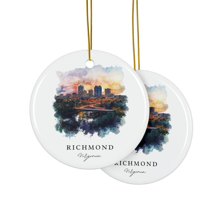 Premium Travel Art - Wholesale Ornament - Richmond Virginia Ornament: Unique Virginia Souvenir, Virginia Christmas Decor, Richmond VA Gift