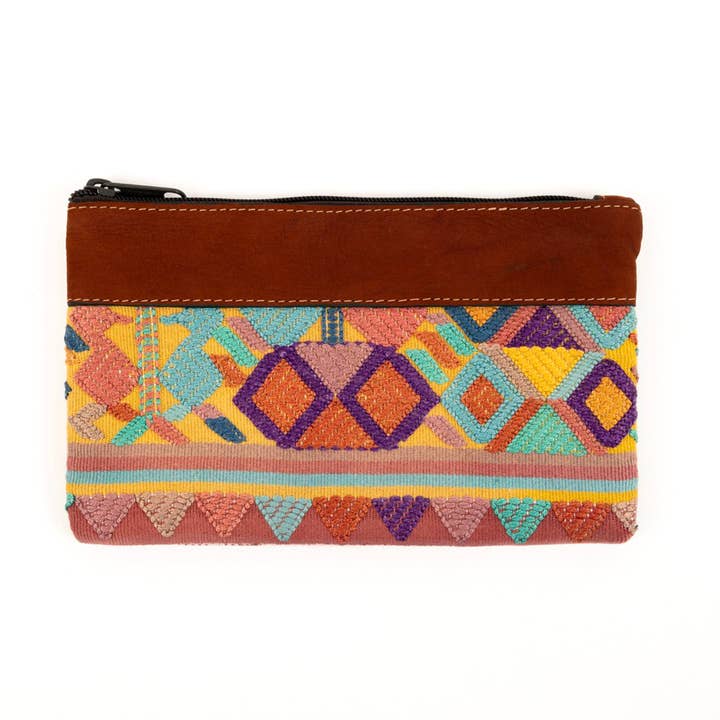 Muted Huipile & Leather Cosmetic Bag for wholesale by Altiplano