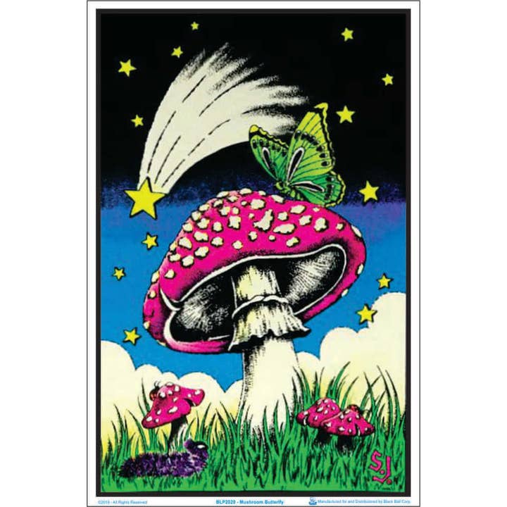 Scorpio Posters - Wholesale Poster - Mushroom Butterflies Black Light Poster - 23" X 35"