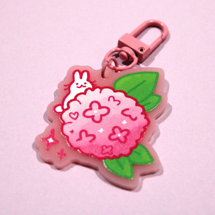 Pink Hydrangea Bunny Keychain for wholesale by crowlines