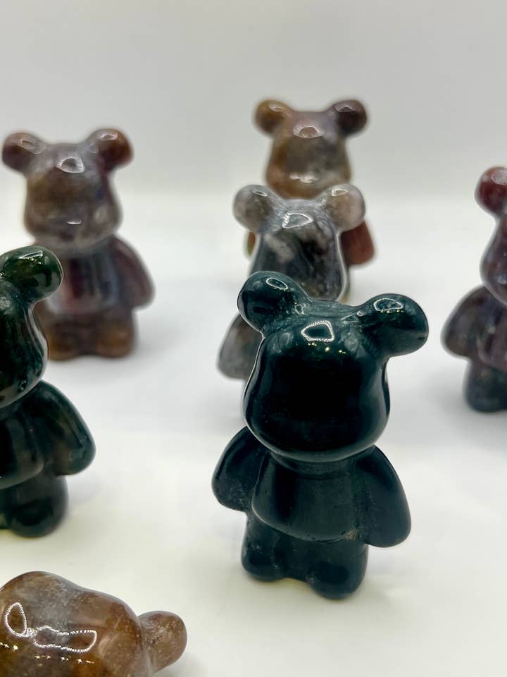 Teddy Bear Crystal Carving - Variety Color Bear Crystal for wholesale by Oils and Auras