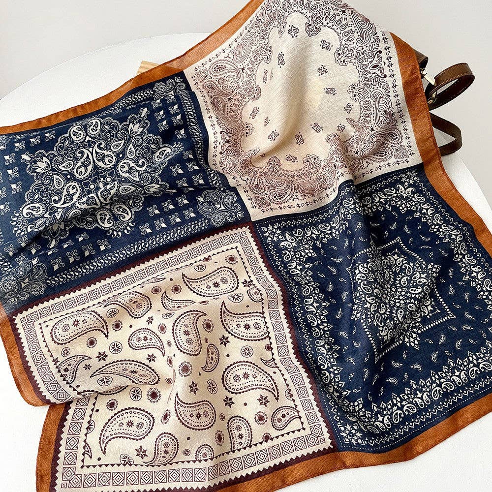 Dipped Shop - Wholesale Scarf - Women's - Splicing Print Vintage Square Silk Scarf DP25G45215