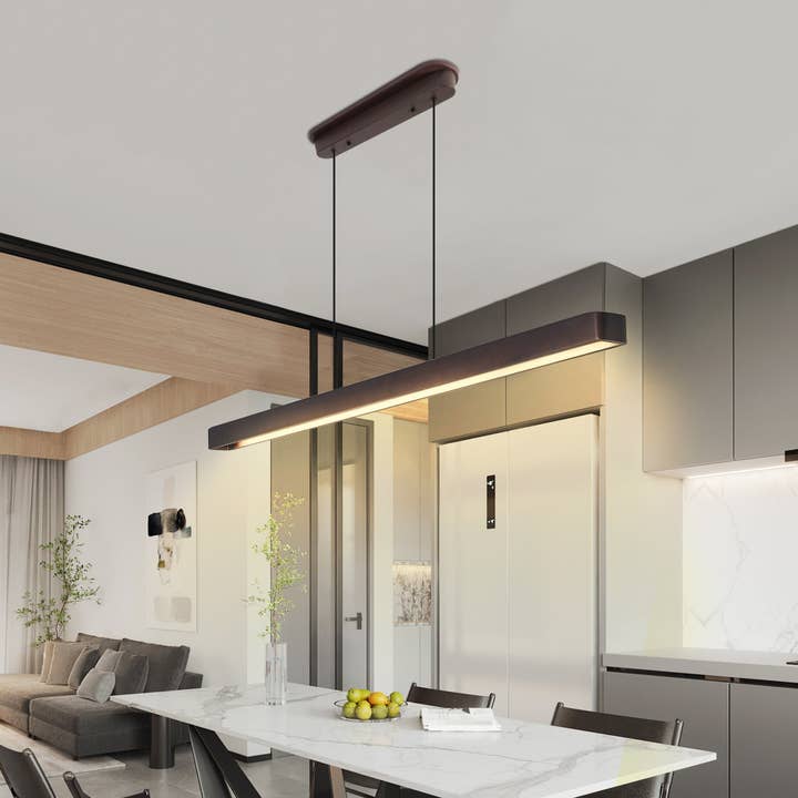 39F Inc. - Vente Lustre/Suspension - Suspension LED moderne en noyer de 51" lampe suspendue réglable5