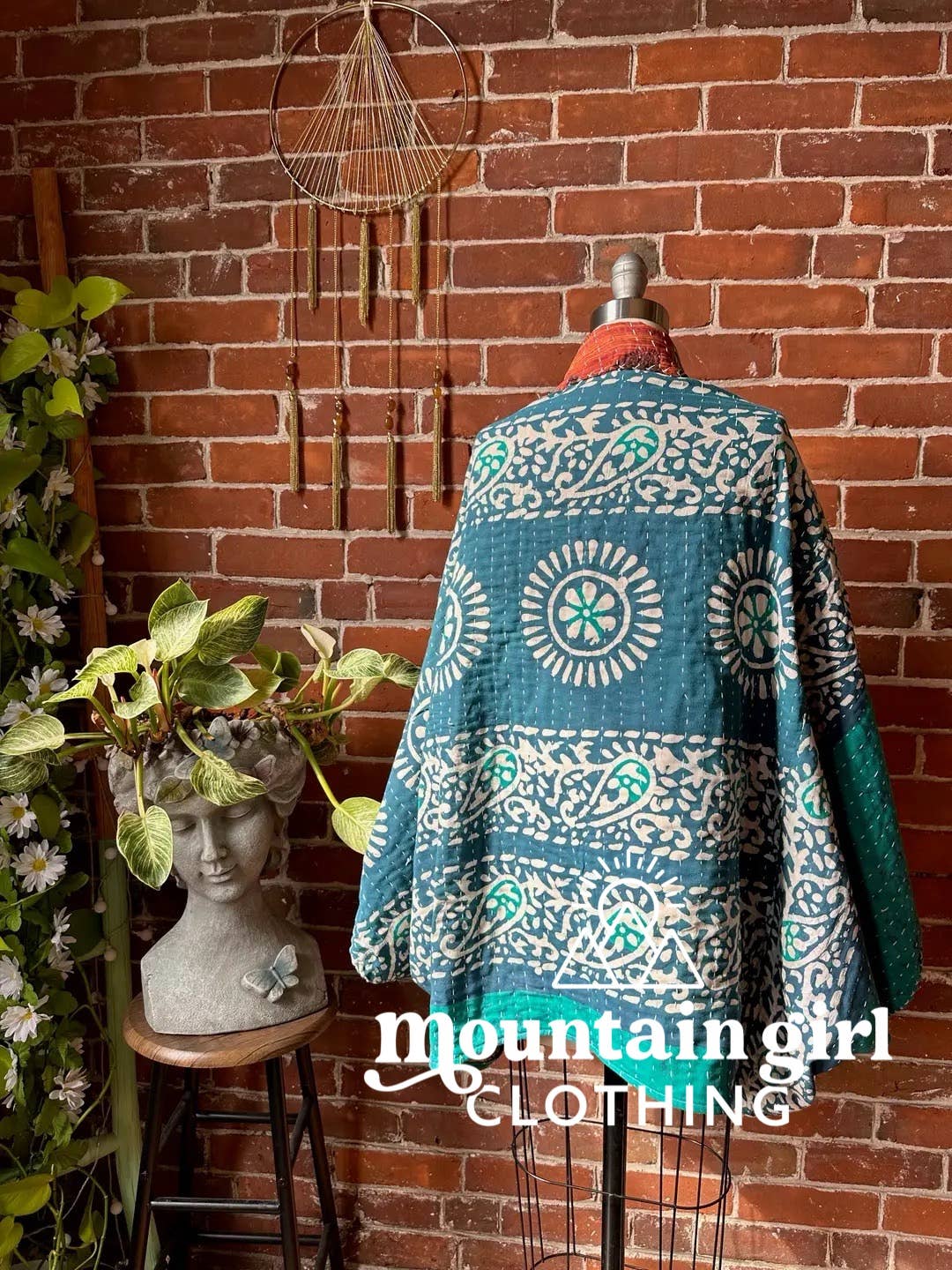 Mountain Girl Clothing - Wholesale Wrap - Women's - Upcycled Reversible Kantha Cocoon Shawl Sweater3