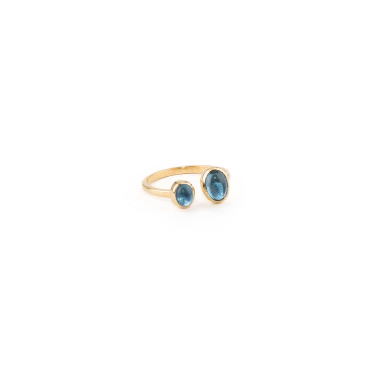 Gamme blanche - Wholesale Multi-Stone Ring - DUO MINUIT - Bague en argent plaqué or 14 carats & Topaze bleue