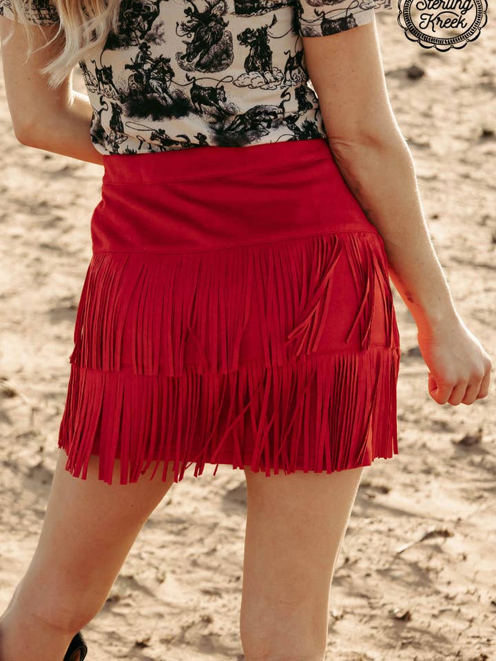 Sterling Kreek - Wholesale Skirt - Women's - FORT WORTH FRINGE SKIRT RED