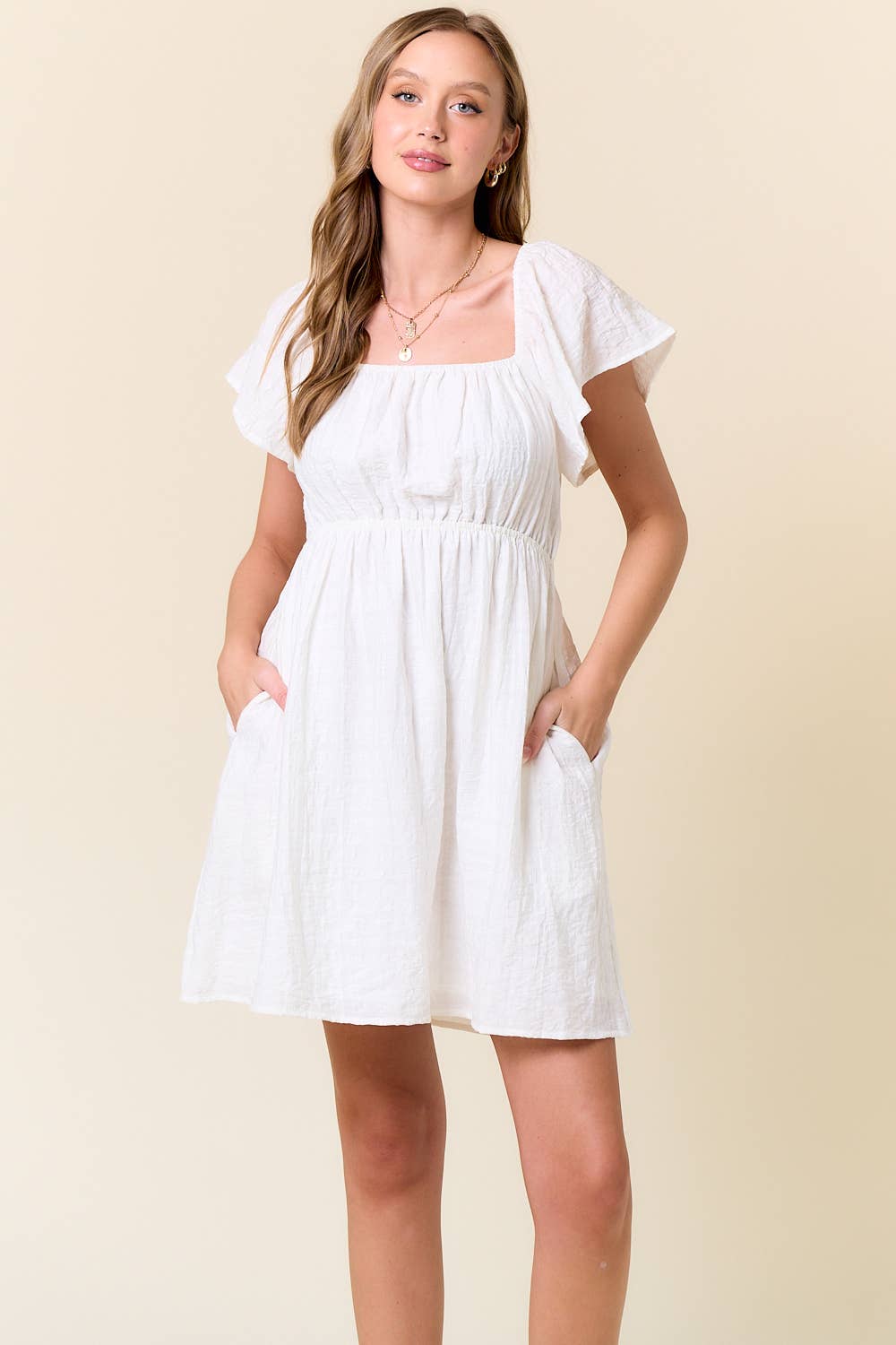 Doe and Rae - Wholesale Dress - Women's - Flutter Sleeve Open Back With Tie Babydoll Dress - 27987D6