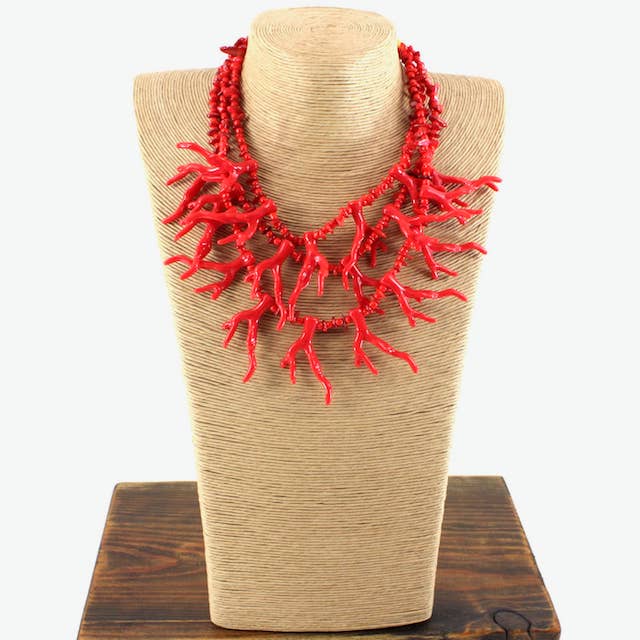 Pretty Persuasions - Wholesale Bib Necklace - N25005 Layered Polyresin Coral Branch Statement Necklace