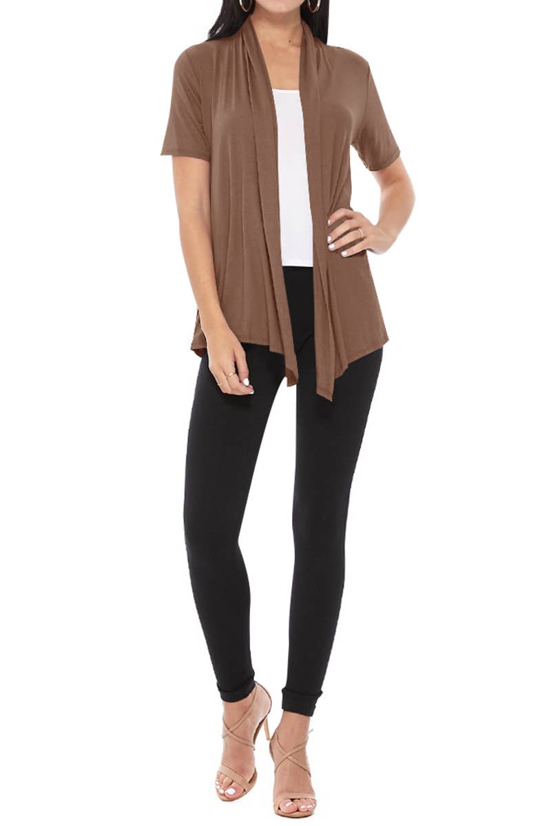 MOA COLLECTION - Wholesale Cardigan - Women's - Women's Casual Short Sleeve Draped Open Front Solid Cardigan47
