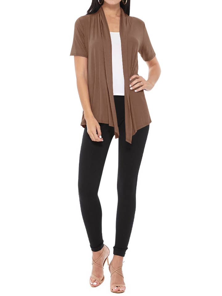 MOA COLLECTION - Wholesale Cardigan - Women's - Women's Casual Short Sleeve Draped Open Front Solid Cardigan47