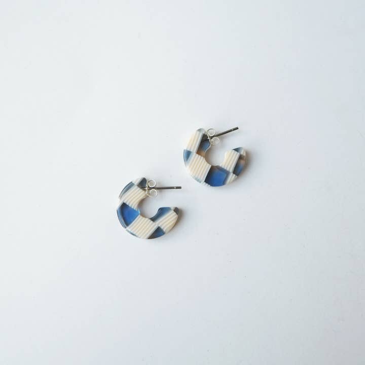 Custom Made - Wholesale Hoop Earrings - Ocean Checker Super Mini Acetate Resin Small Hoop Earrings1