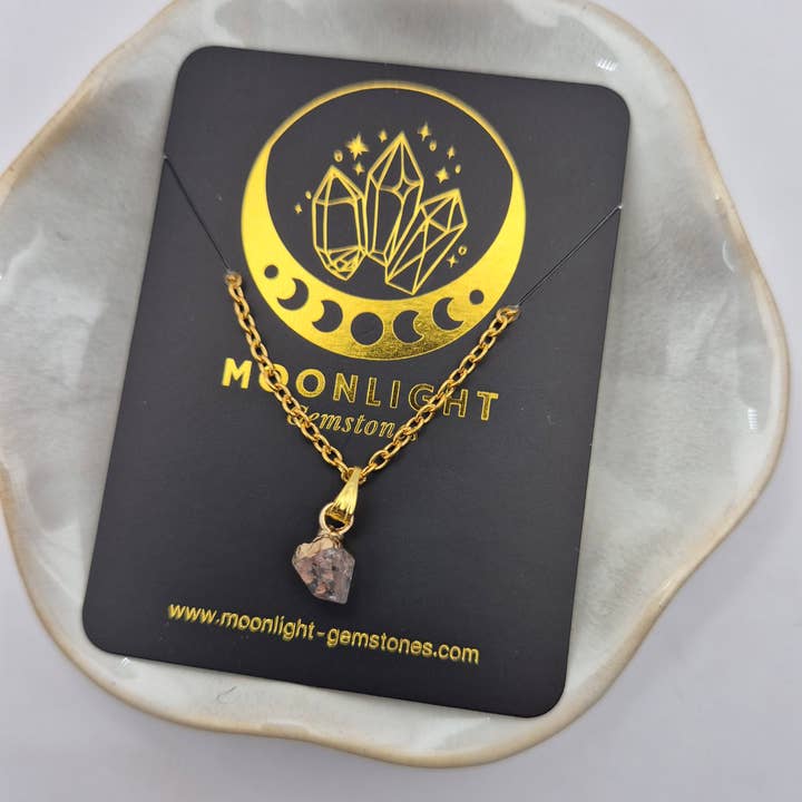 Moonlight Gemstones - Wholesale Pendant/charm necklace - Gold Coloured Necklace with Raw Herkimer Diamond Pendant (1cm)3