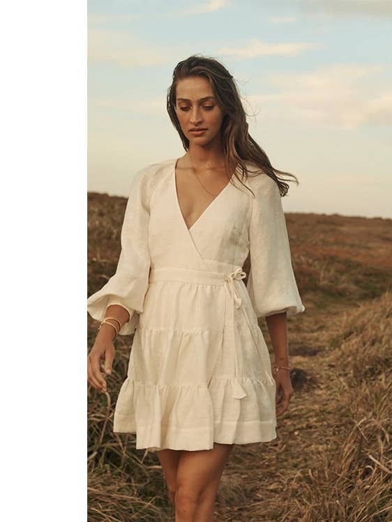 Ayurvastram - Wholesale Dress - Women's - Stella Women's Linen Cotton tiered, Frill Wrap Dress4