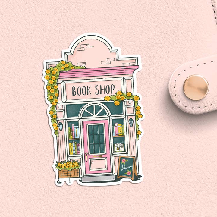Cosy Bookshop Sticker, Quaint Bookish Decal, for wholesale by Jasmine Allan Studio