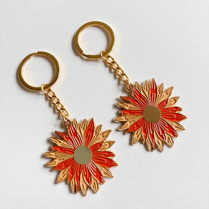 Gold Sunflower Keychain for wholesale by Tiny Acres Co