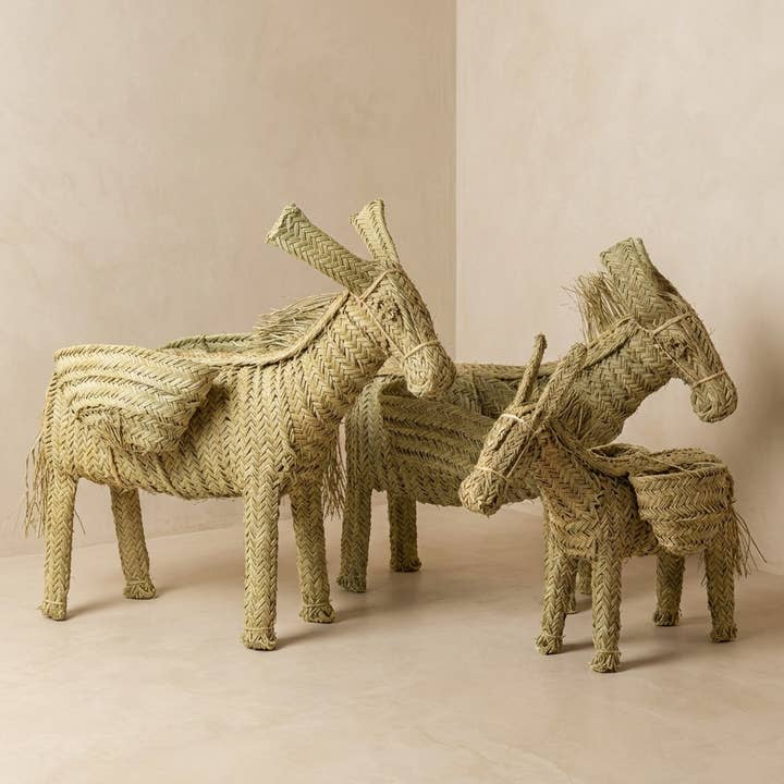 Woven Straw Donkey Sculpture Basket - Rustic Boho Decor for wholesale by Gran Wholesale