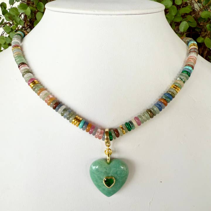 Turquoise Gemstone Heart Necklace for wholesale by Allie Beads