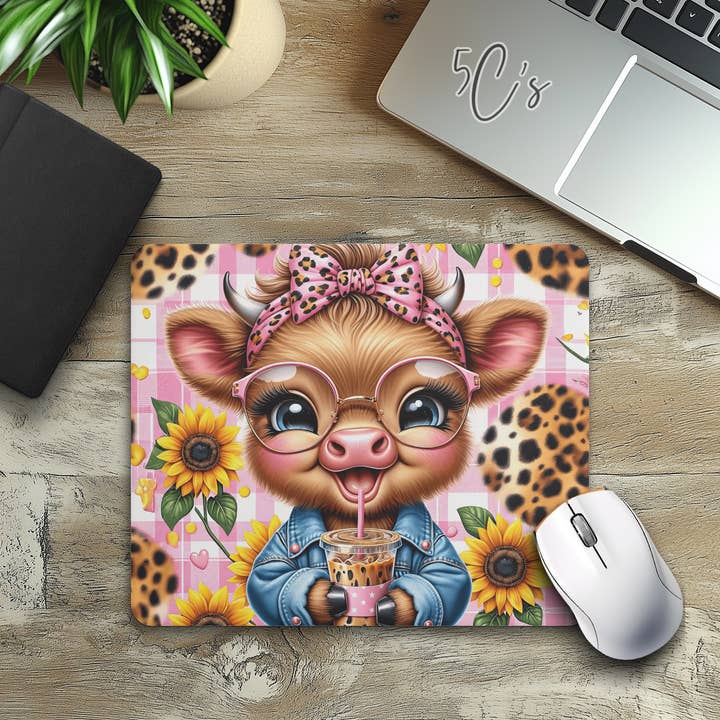 5C's Wholesale - Wholesale Mousepad/Trackpad - Baby Highland Cow Leopard Mouse Pad