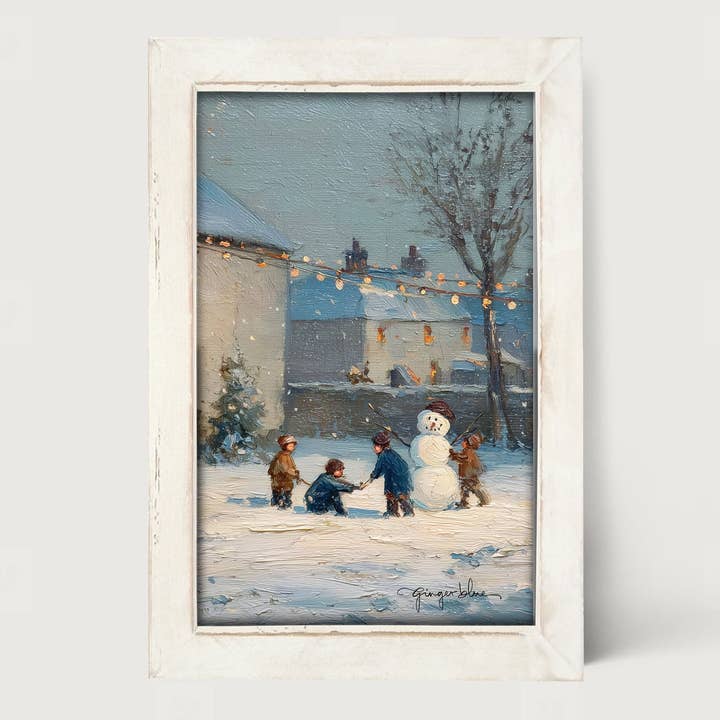 Children Making a Snowman at Home - Vertical Frame for wholesale by ginger blue
