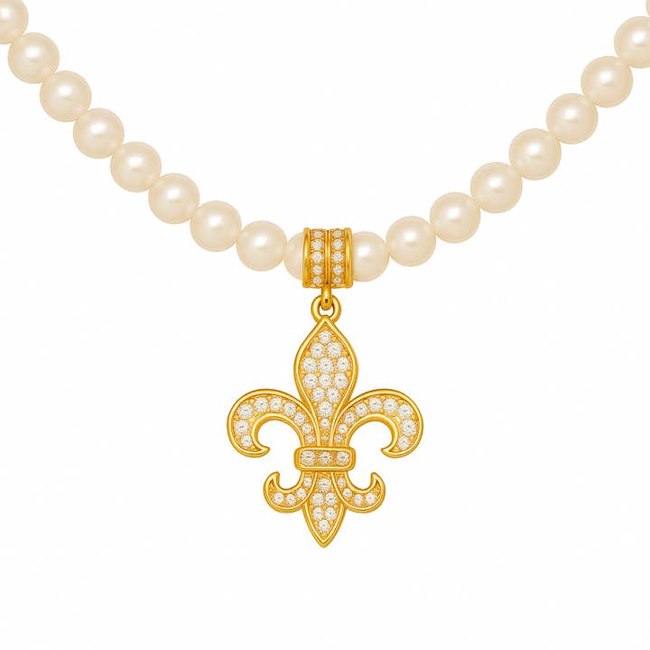 TALISMAN JEWELLERY (D&Fidanverdi, S.L.) - Wholesale Pendant/Charm Necklace - 18k Gold Plated Fleur de Lys Pearl Necklace and Oz