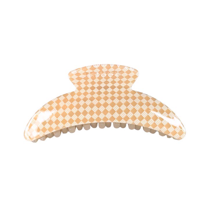 Slim Hair Claw Clip — Peach Checker for wholesale by Karst Essentials