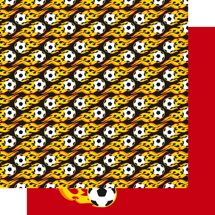 Soccer Season Collection Flaming Goals 12 x 12 Double-Sided Scrapbook Paper by SSC Designs - 15 Pack for wholesale by SSC Wholesale