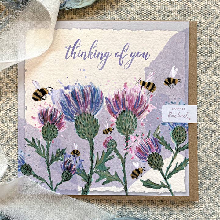 Floral card - Thistle - Thinking Of You for wholesale by Drawn by Rachael