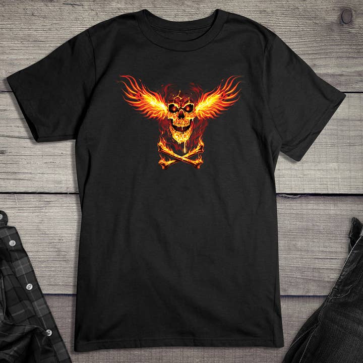 Artopia – wholesale T-shirts med screentryck – Unisex – Skull Fire Wings T-shirt1