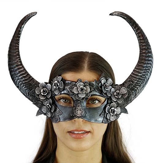 Silver Gothic Floral Horned Mask for wholesale by KBW Global Corp.