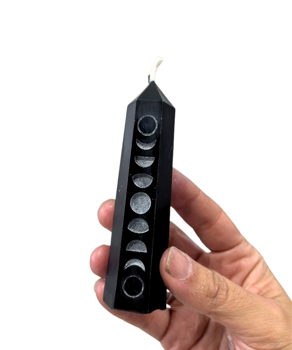 Freedom Rocks - Wholesale Novelty Candle - Moon Phase Black Crystal Tower Beeswax Candle4