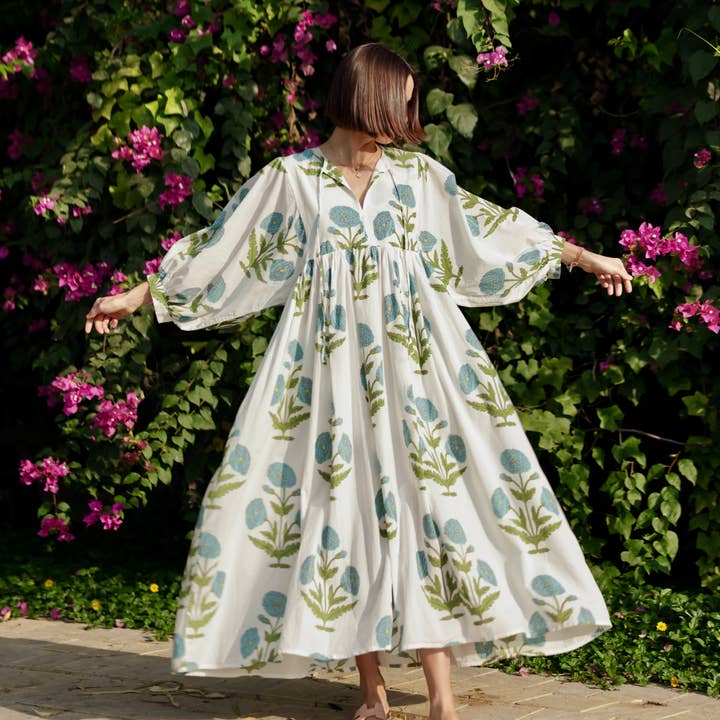Taj Maxi Dress Blue Flower for wholesale by Maison Marigold