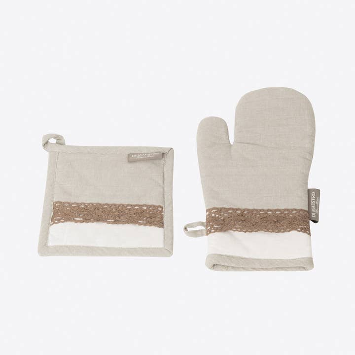 Set guanto e presina - Macramè per la vendita all'ingrosso da parte di La Mallorquina