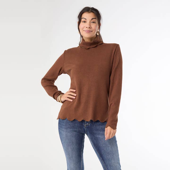 COCO + CARMEN - Wholesale Shirt - Women's - Ariana Turtleneck Top with Scalloped Trim2