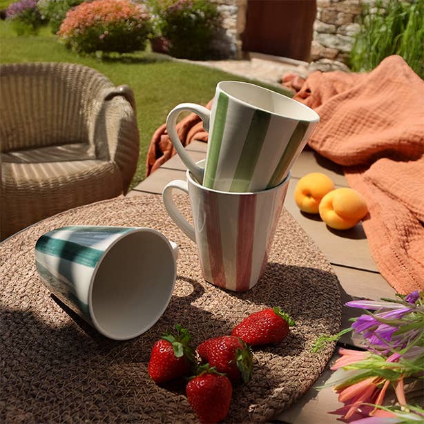 Novastyl - Vente Tasse à café/thé - Mug arlequin 70cl en grès blanc avec rayures de couleurs2