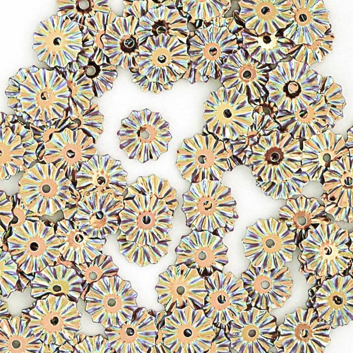 Colour Streams - Wholesale Sequins - Roundwheel - 8mm - Gold with Blue and Green Lights (S120)