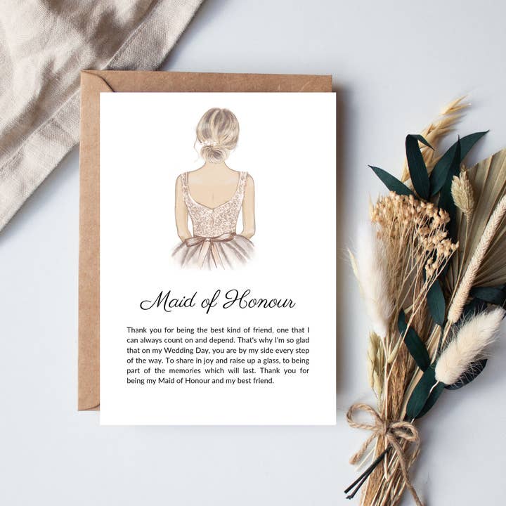 Boho Babe UK Studio - Wholesale Wedding Card - Maid of Honour Printed Wedding Poem - Blonde